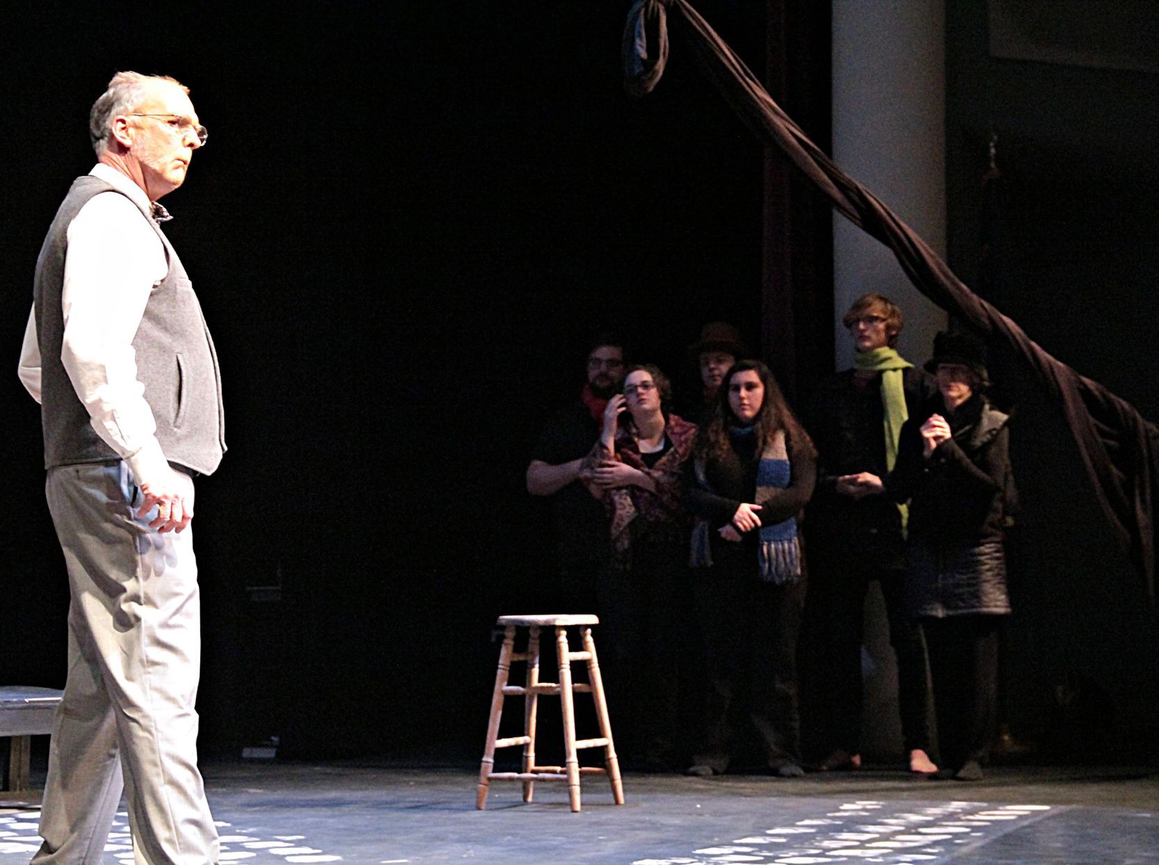Ebenezer Scrooge and the cast of "A Christmas Carol"